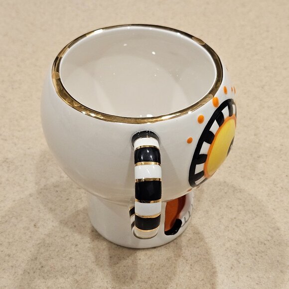 RARE MACKENZIE CHILDS HALLOWEEN BOO SCARY SKELETON CERAMIC COFFEE TEA MUG CUP - Picture 4 of 12